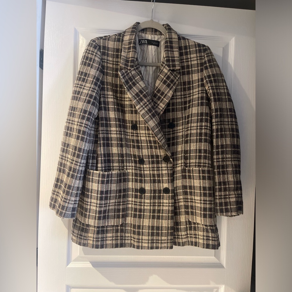 Zara Women's Plaid Jacket - Black and Tan